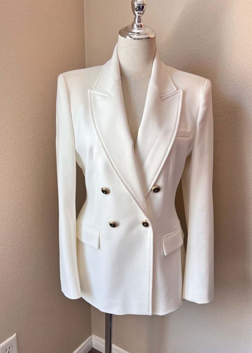 Zara Double-Breasted Textured Blazer with Gold/Black Buttons